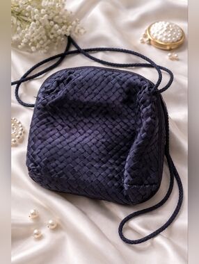 Vtg Talbots Woven Crossbody Bag in Deep Navy - Elegant Women's Shoulder Purse